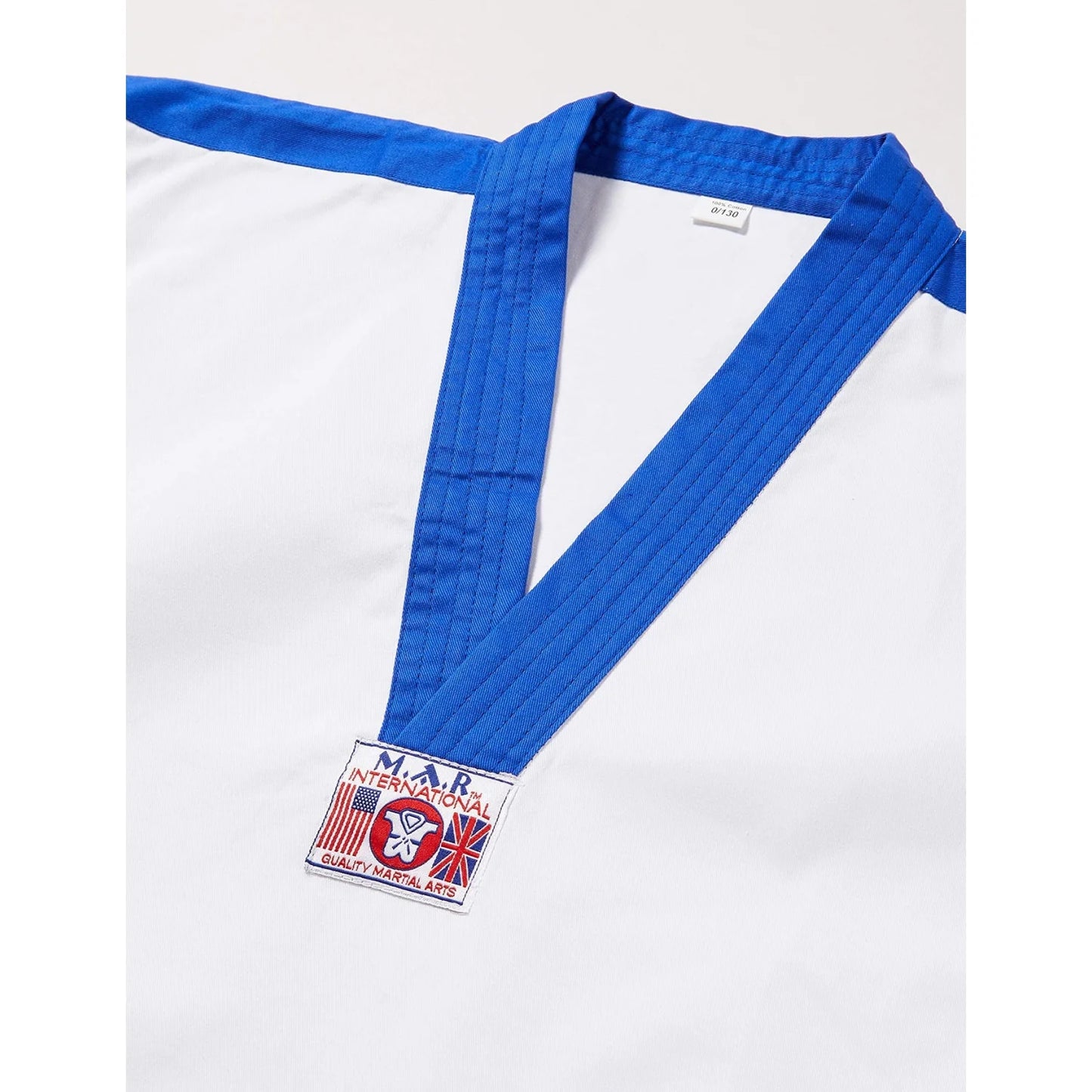 MAR-007 | White Karate & Freestyle Uniform w/ Blue Trim (8oz Fabric) - Uniforms