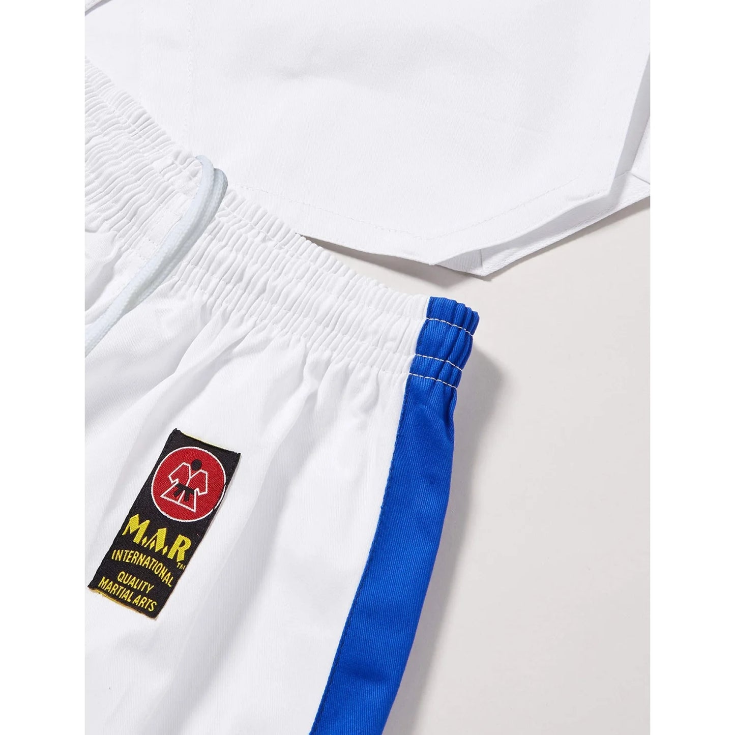 MAR-007 | White Karate & Freestyle Uniform w/ Blue Trim (8oz Fabric) - Uniforms