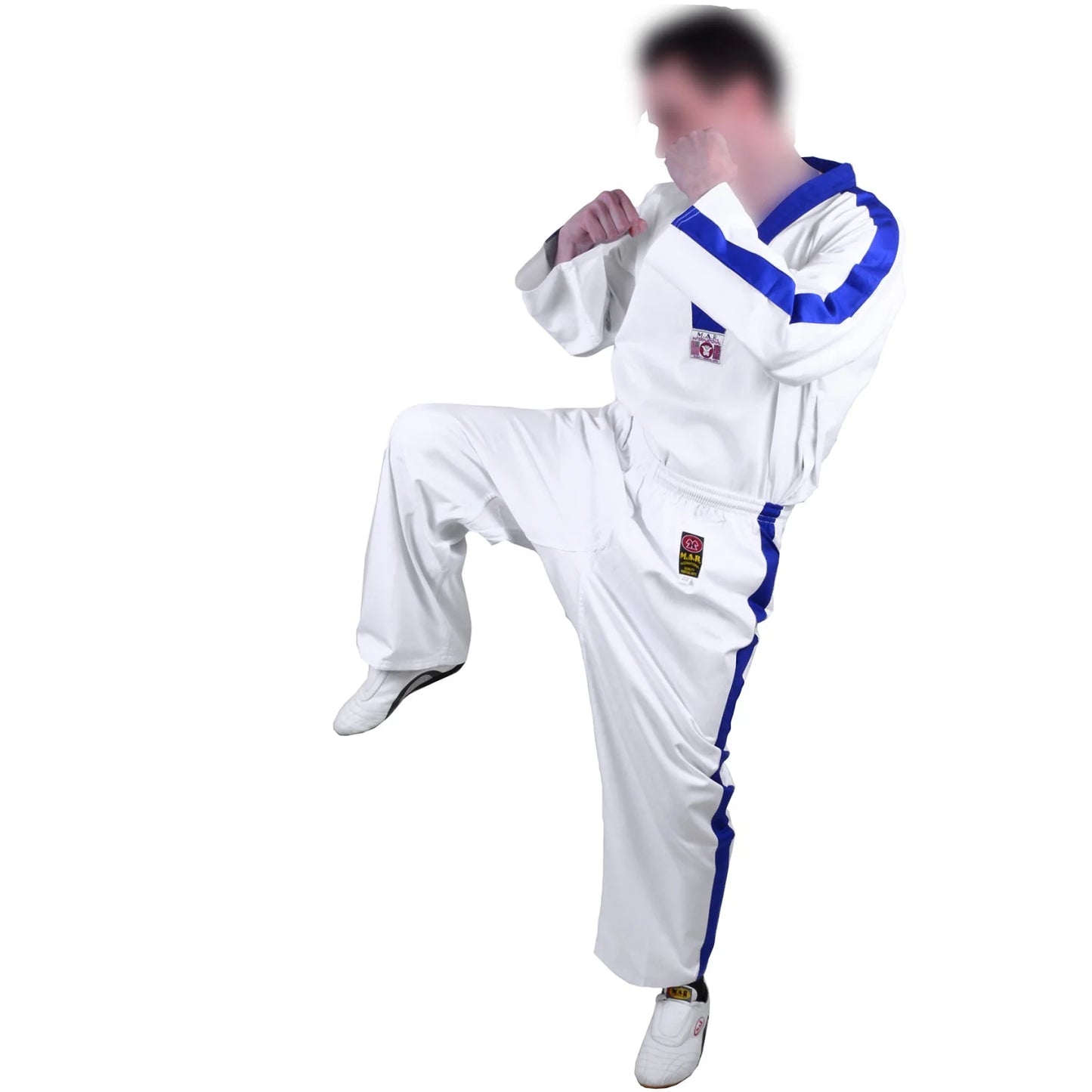 MAR-007 | White Karate & Freestyle Uniform w/ Blue Trim (8oz Fabric) - Uniforms