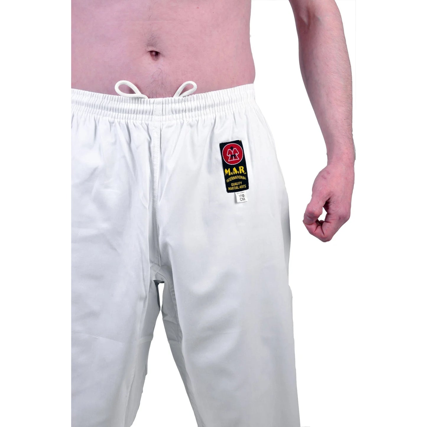 MAR-008 | White Karate Uniform w/ Blue Trim (8oz Fabric) + FREE BELT - Uniforms