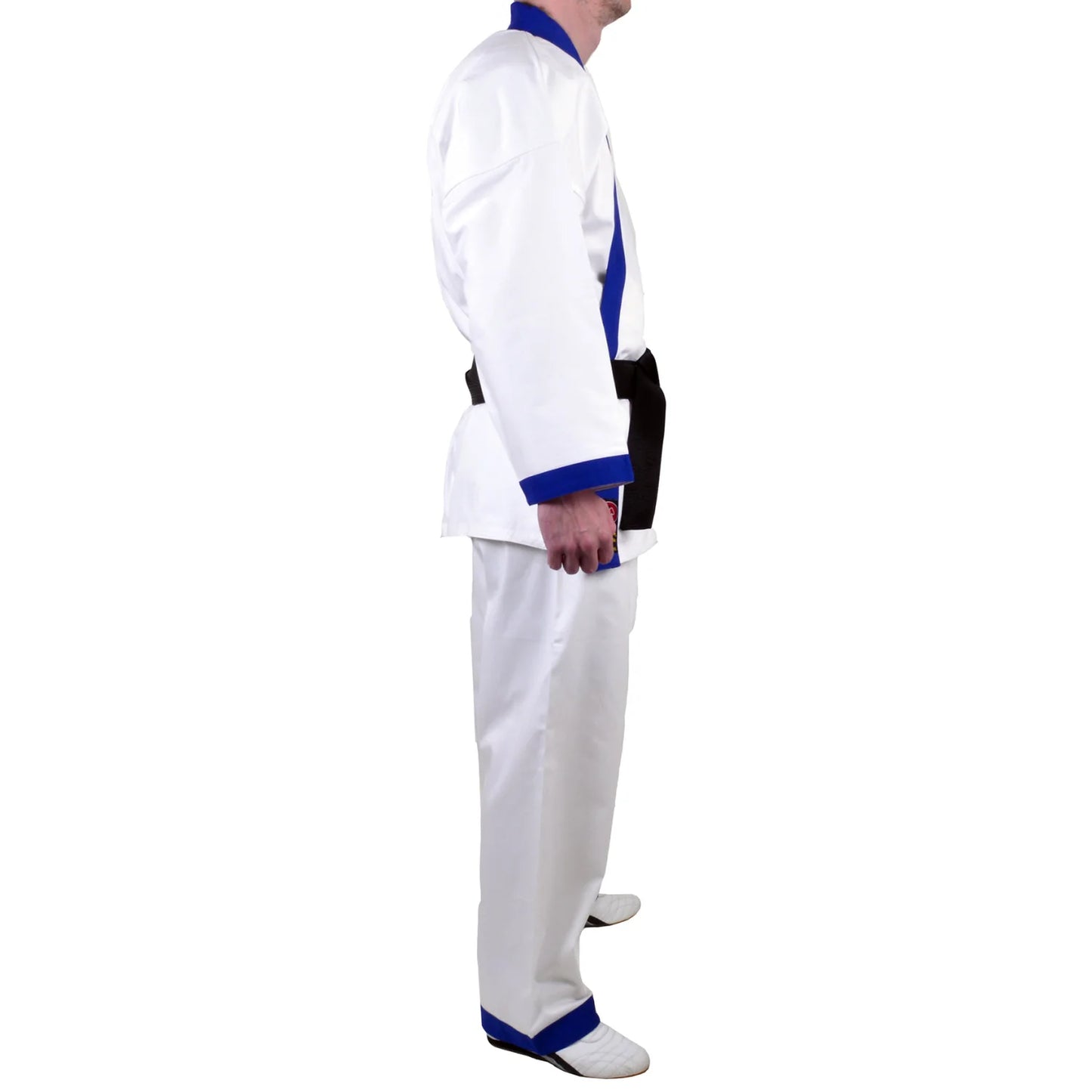 MAR-008 | White Karate Uniform w/ Blue Trim (8oz Fabric) + FREE BELT - Uniforms