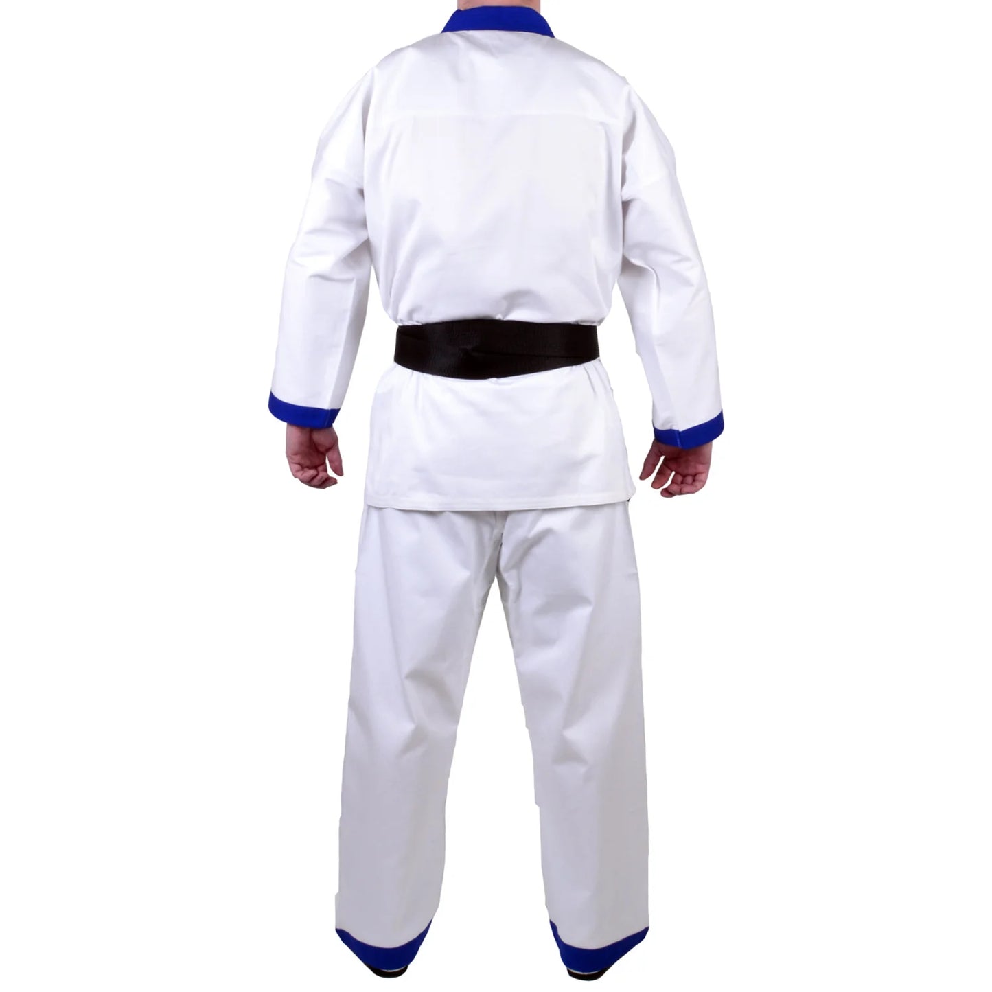 MAR-008 | White Karate Uniform w/ Blue Trim (8oz Fabric) + FREE BELT - Uniforms