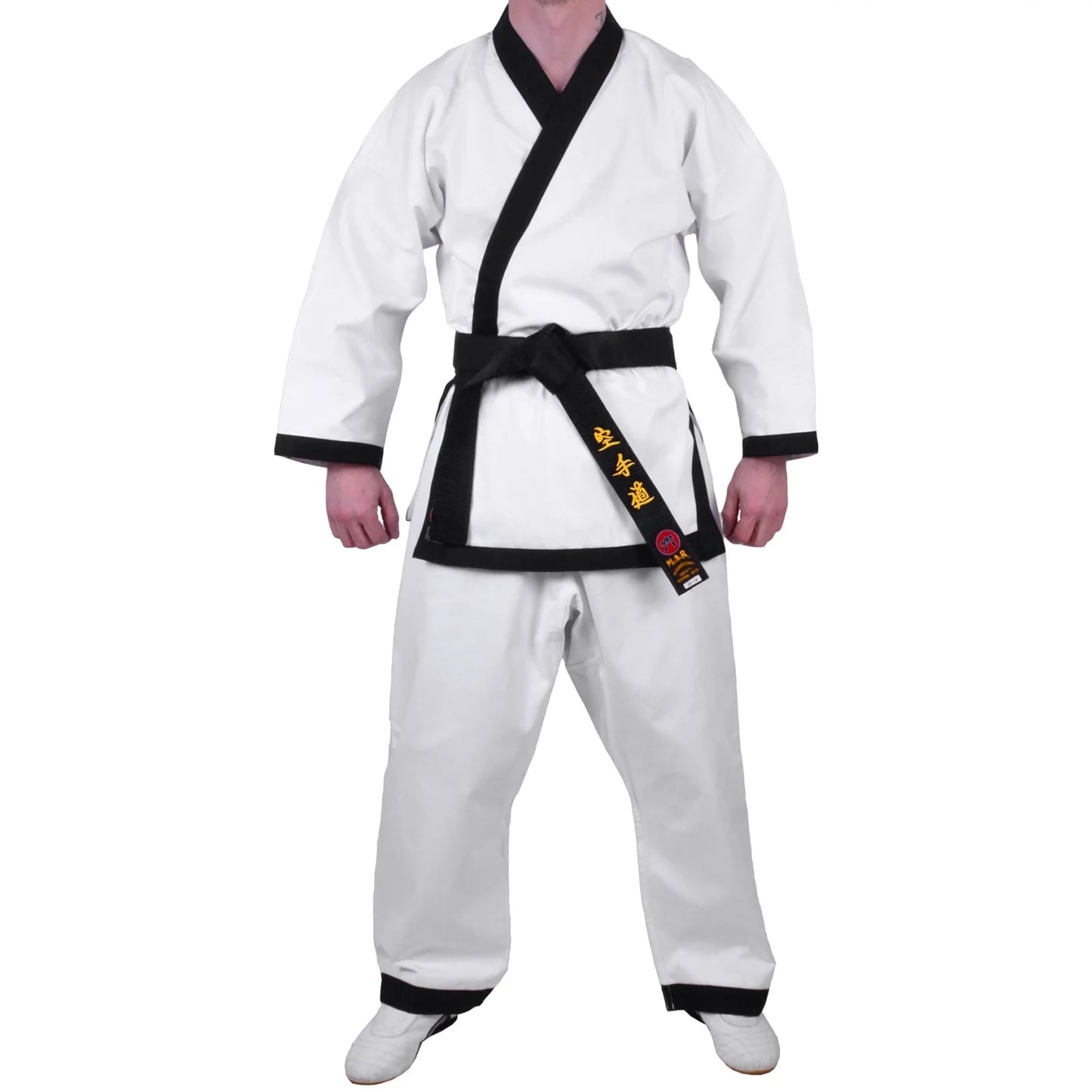 MAR-009 | White Karate Uniform w/ Black Trim (8oz Fabric) + FREE BELT - Uniforms
