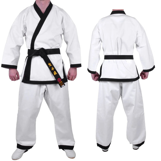 MAR-009 | White Karate Uniform w/ Black Trim (8oz Fabric) + FREE BELT - Uniforms