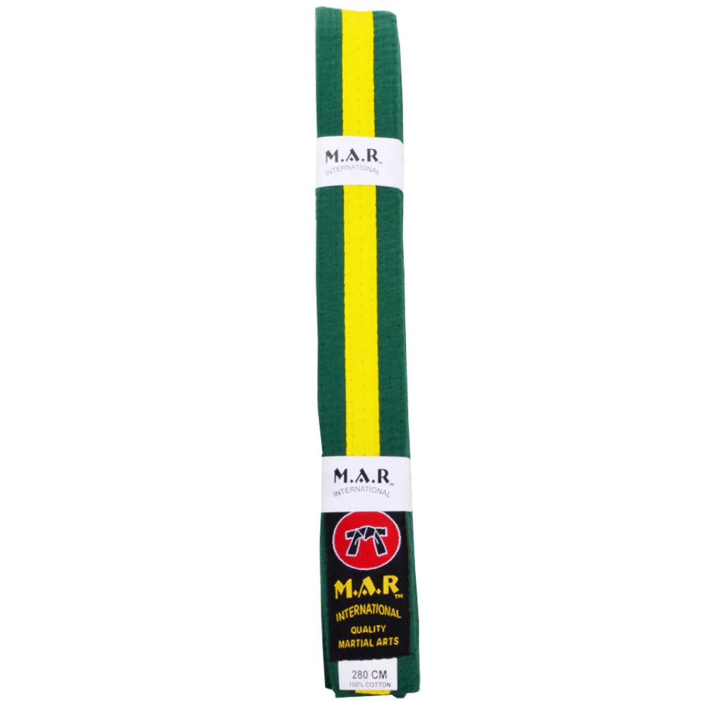 MAR-076 | Coloured Striped Grading Belts (K-T) - (T) Green & Yellow / 250cm / Wholesale - Belts