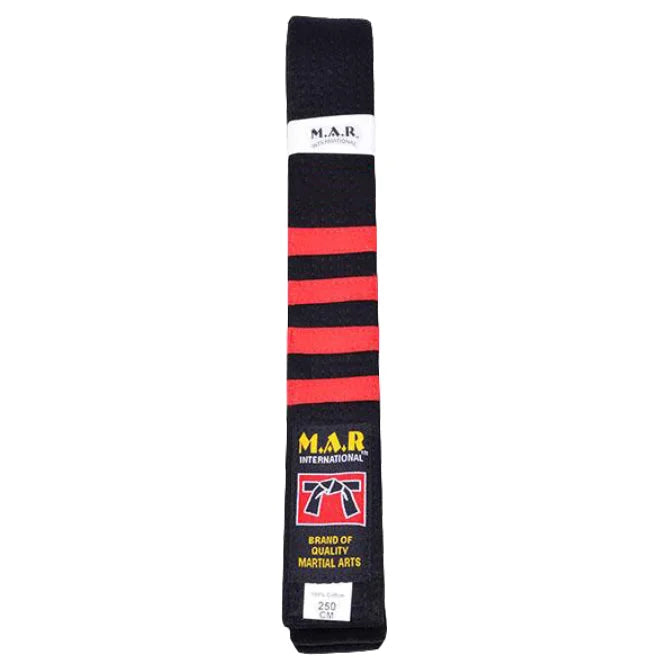 MAR-080 | Block Stripe Colour Rank Belts (E-I) - (H) Black/Red 4th Dan / Wholesale / 250 - Belts