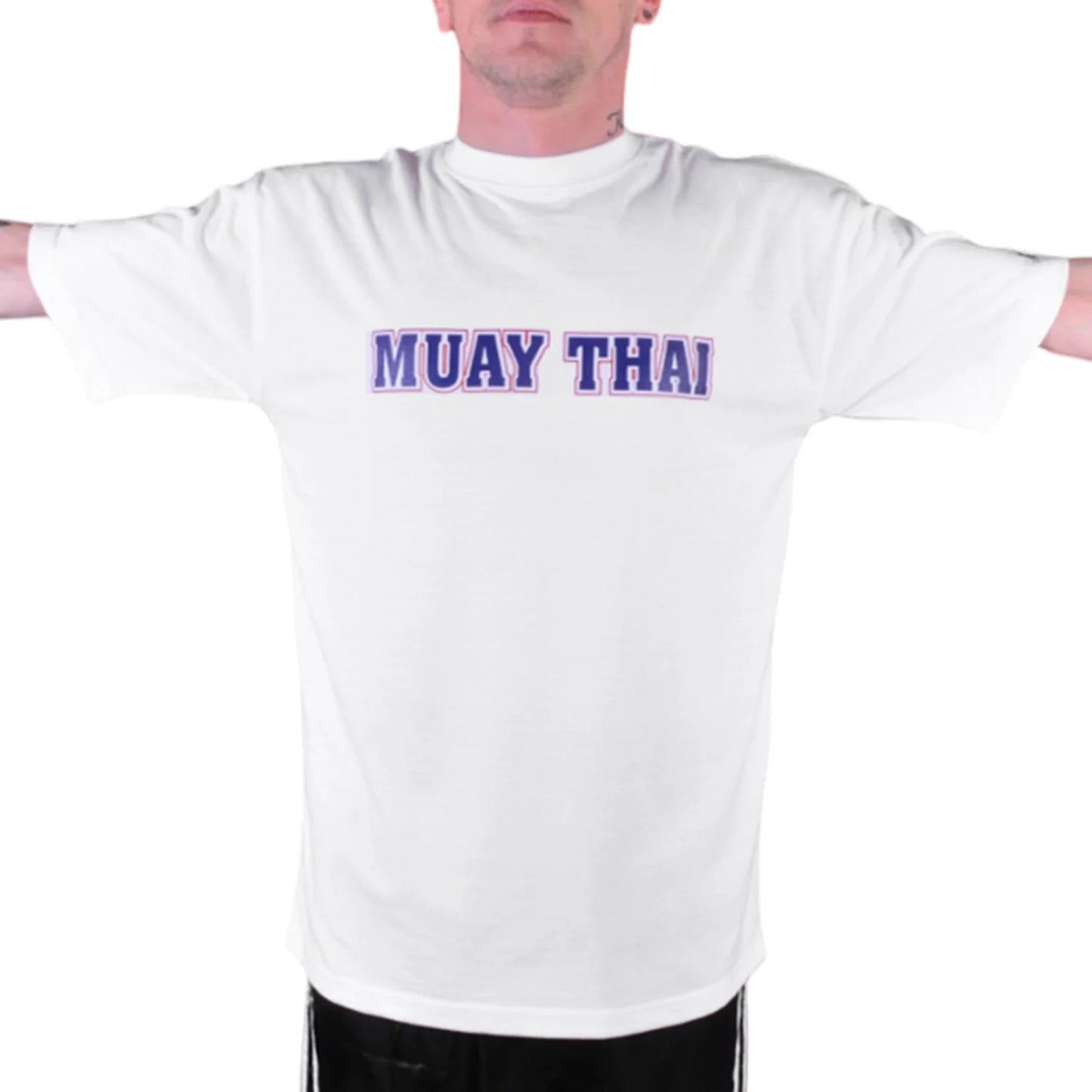 MAR-084B | White Round-Neck Muay Thai T-Shirt (OD) - T-Shirts