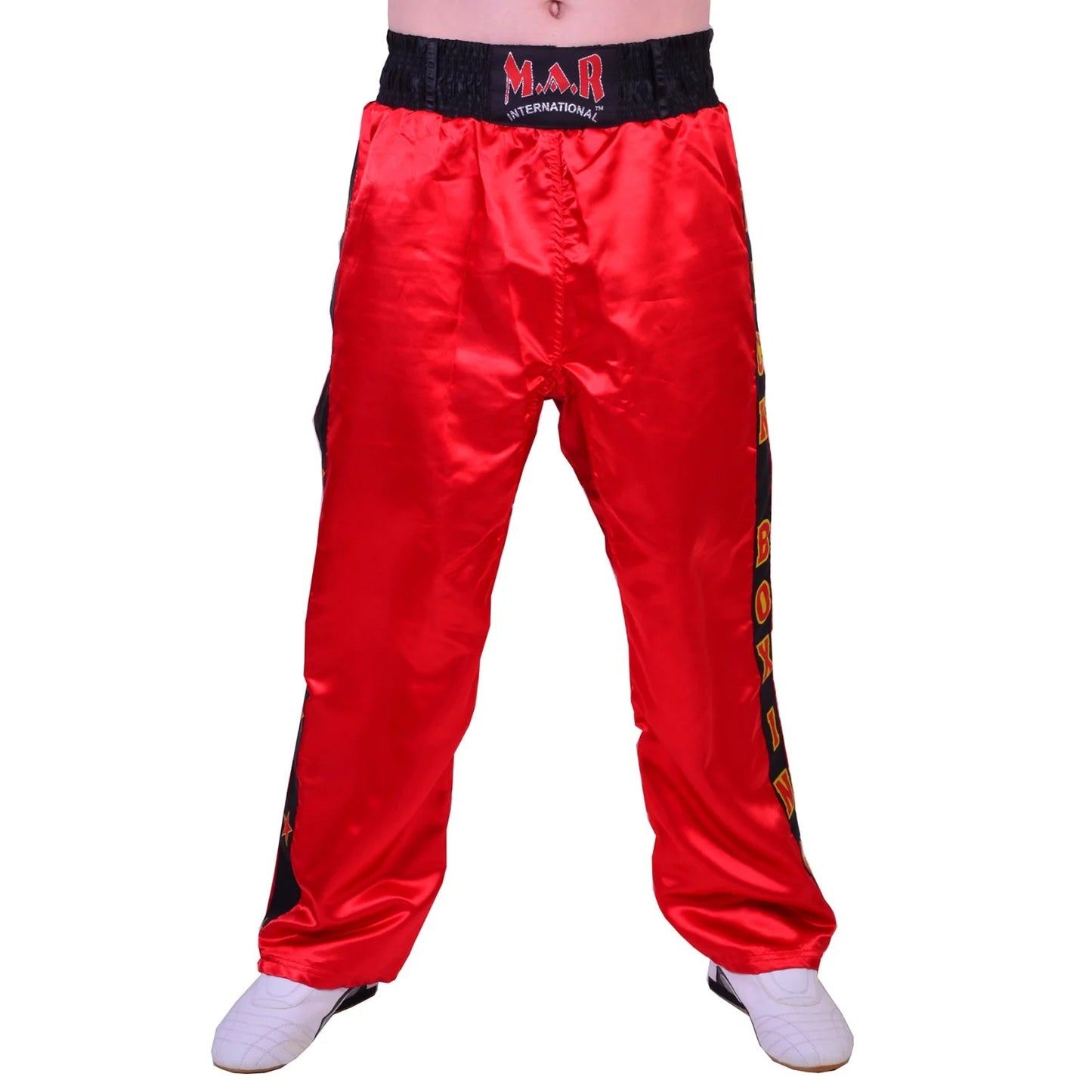 MAR-087A | Red & Black Kickboxing Trousers w/ Embroidered Writing - Trousers