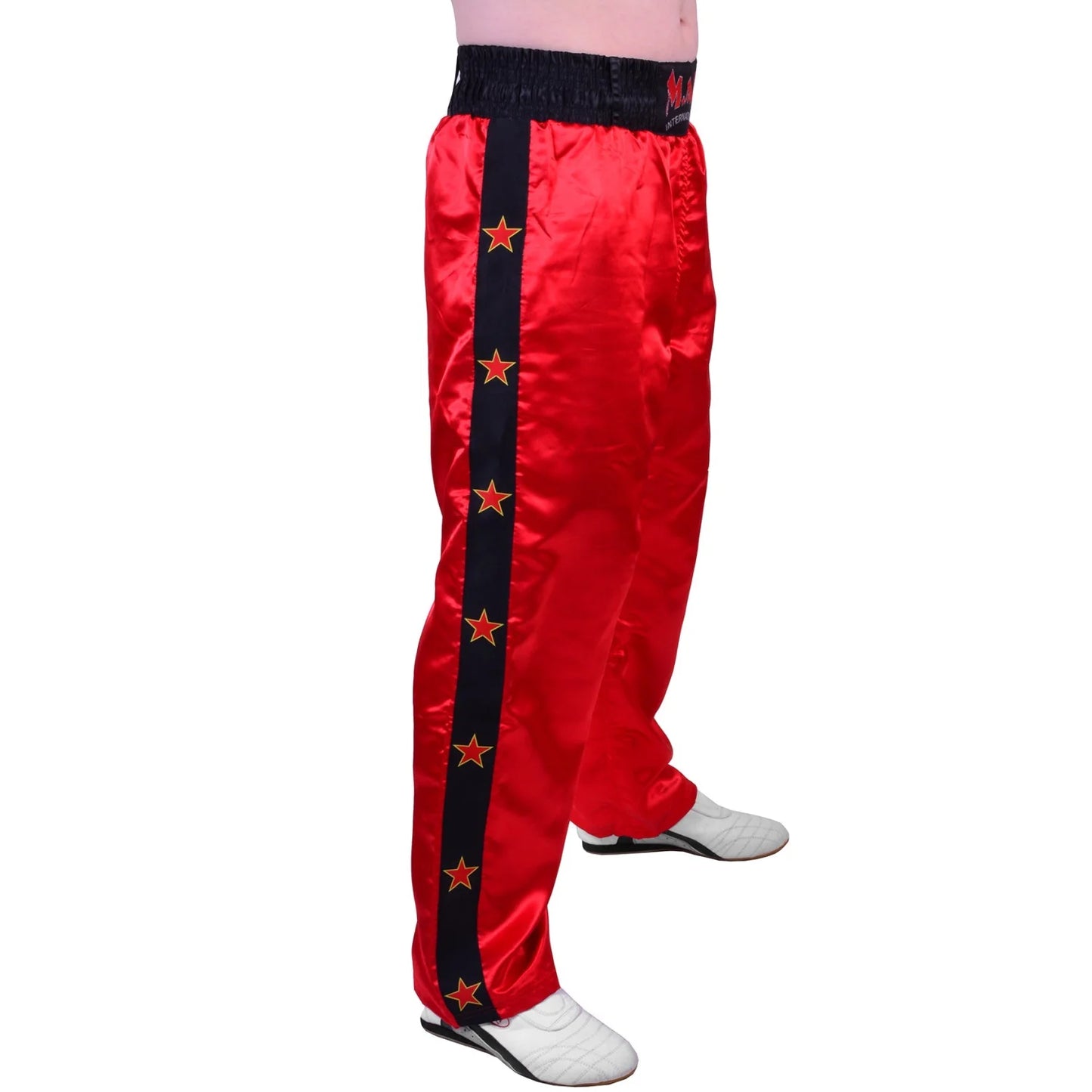 MAR-087A | Red & Black Kickboxing Trousers w/ Embroidered Writing - Trousers
