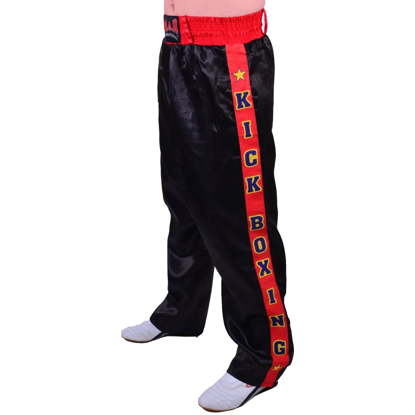 MAR-087B | Black & Red Kickboxing Trousers w/ Embroidered Writing - Trousers