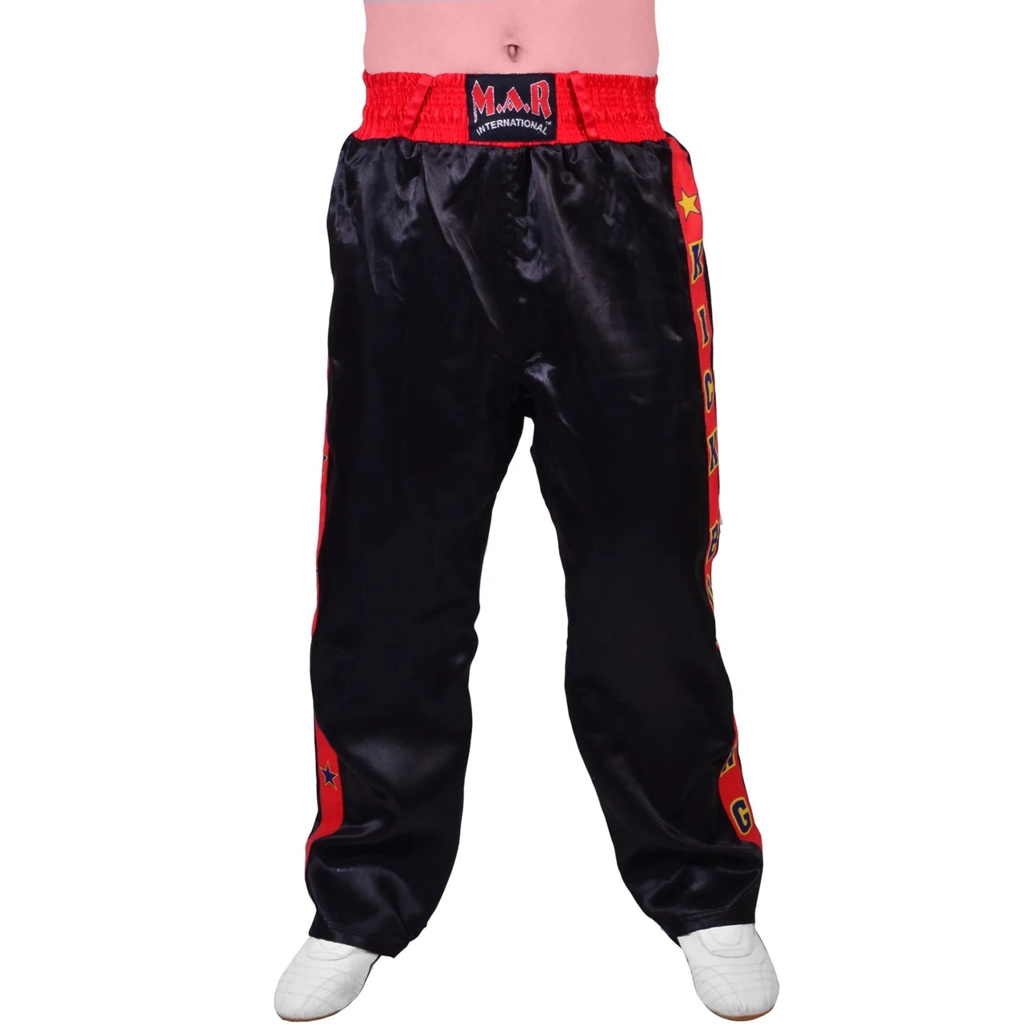 MAR-087B | Black & Red Kickboxing Trousers w/ Embroidered Writing - Trousers