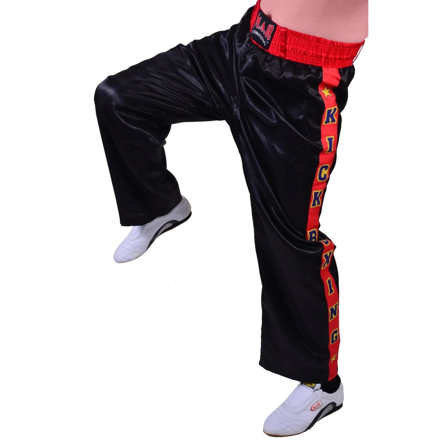 MAR-087B | Black & Red Kickboxing Trousers w/ Embroidered Writing - Trousers