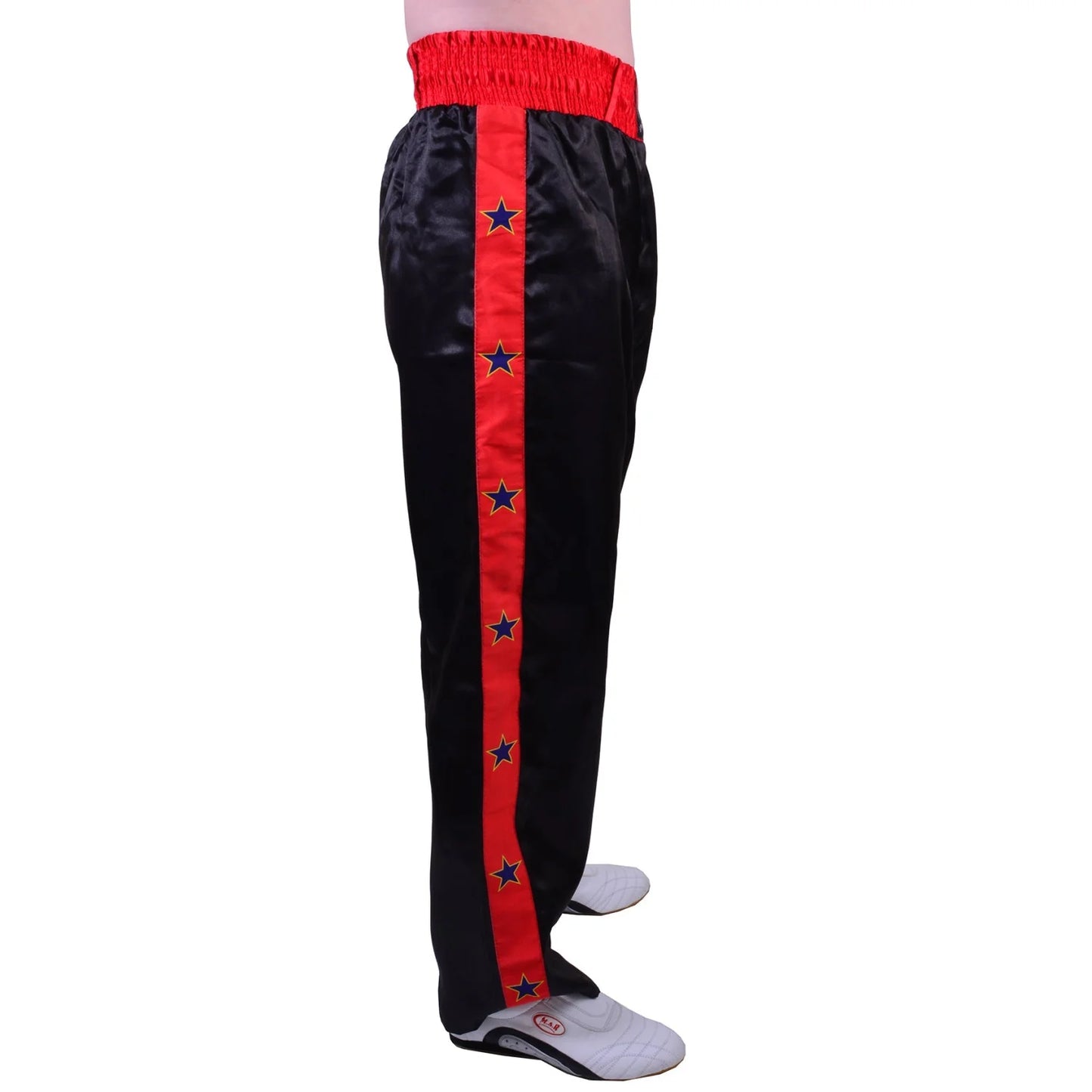 MAR-087B | Black & Red Kickboxing Trousers w/ Embroidered Writing - Trousers