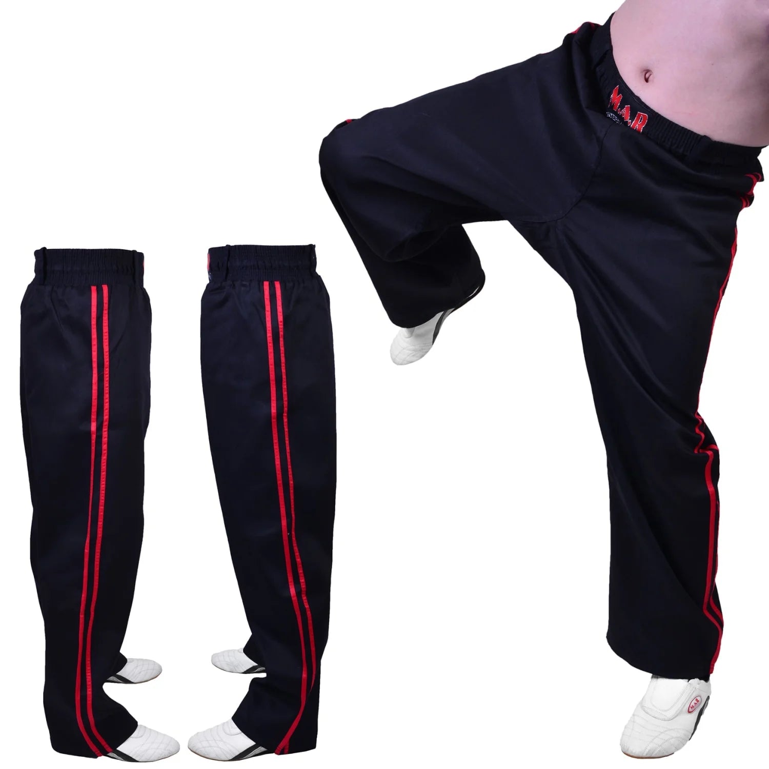 MAR-088E | Black & Red Kickboxing & Freestyle Two-Striped Trousers - Trousers