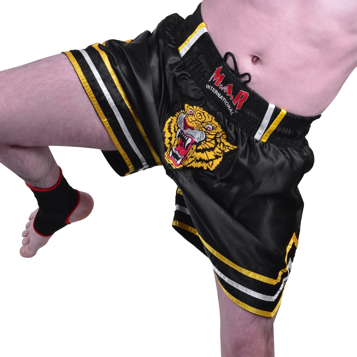 MAR-091B | Black Kickboxing & Thai Boxing Shorts w/ Tiger Emblem - Shorts