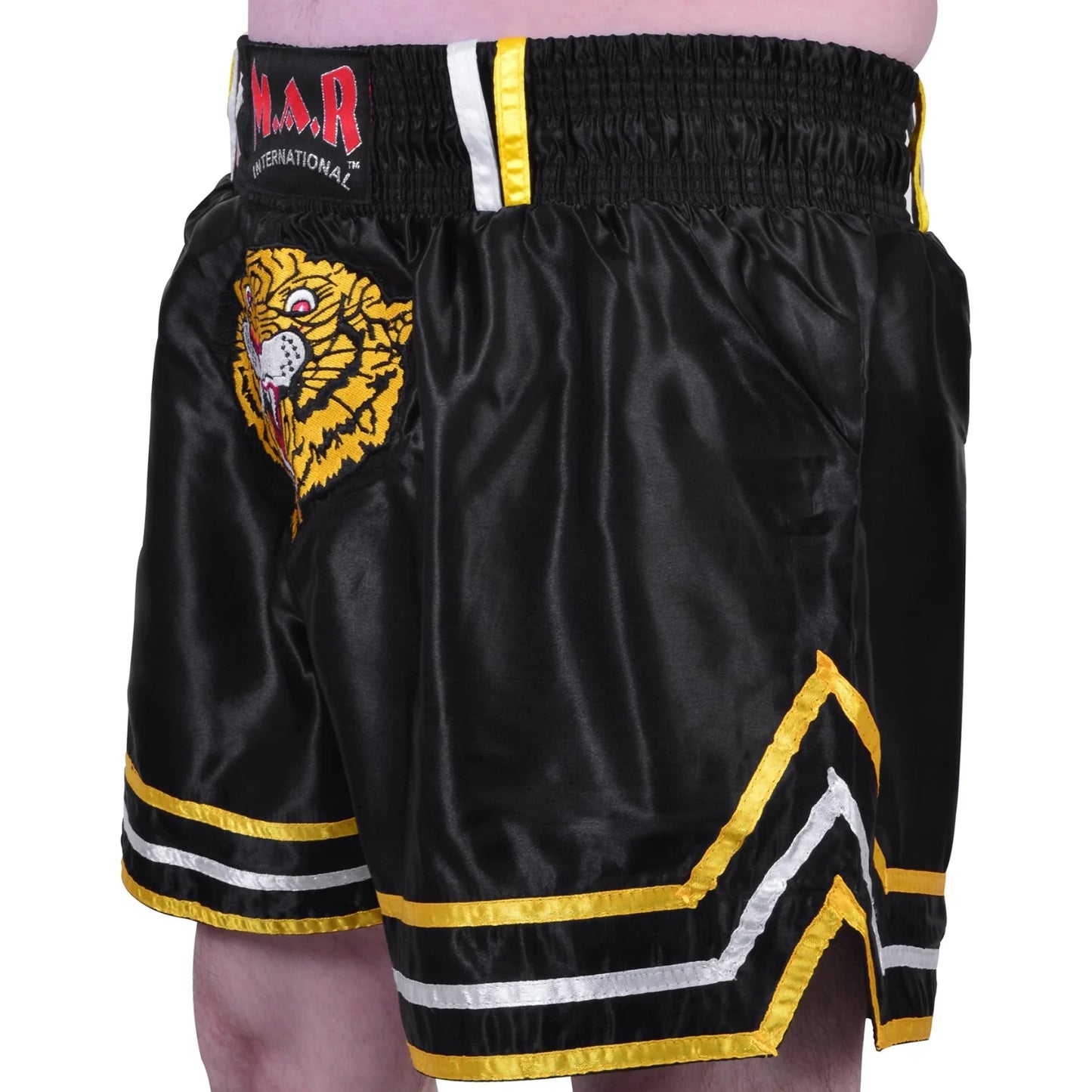 MAR-091B | Black Kickboxing & Thai Boxing Shorts w/ Tiger Emblem - Shorts