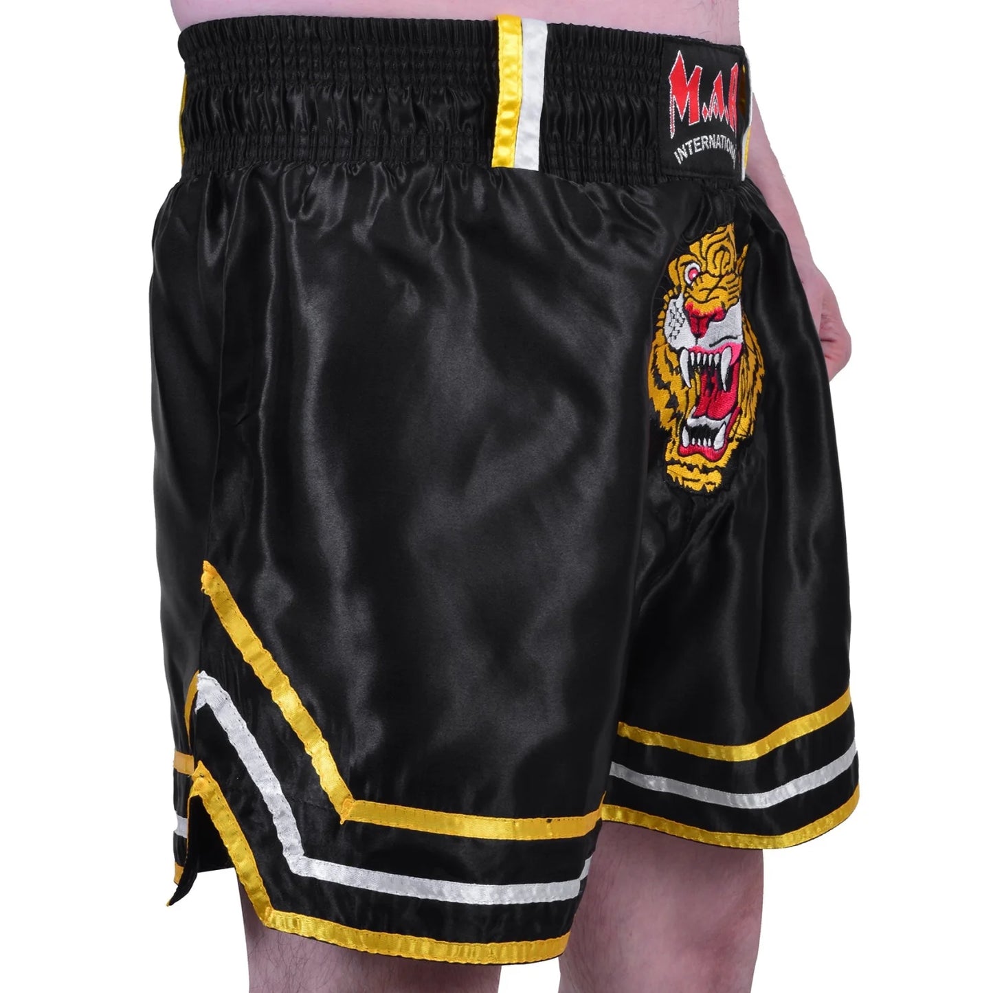MAR-091B | Black Kickboxing & Thai Boxing Shorts w/ Tiger Emblem - Shorts
