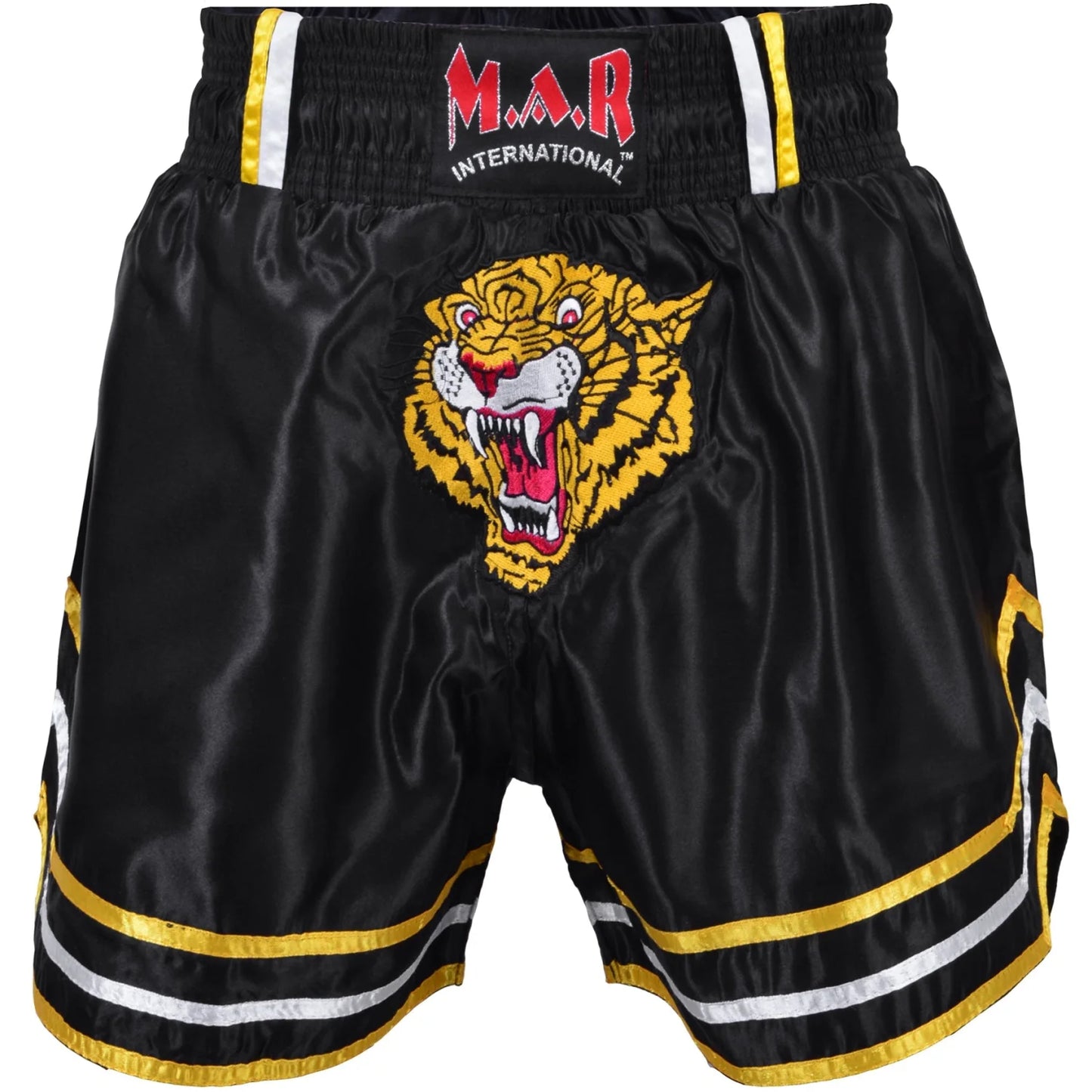 MAR-091B | Black Kickboxing & Thai Boxing Shorts w/ Tiger Emblem - Shorts