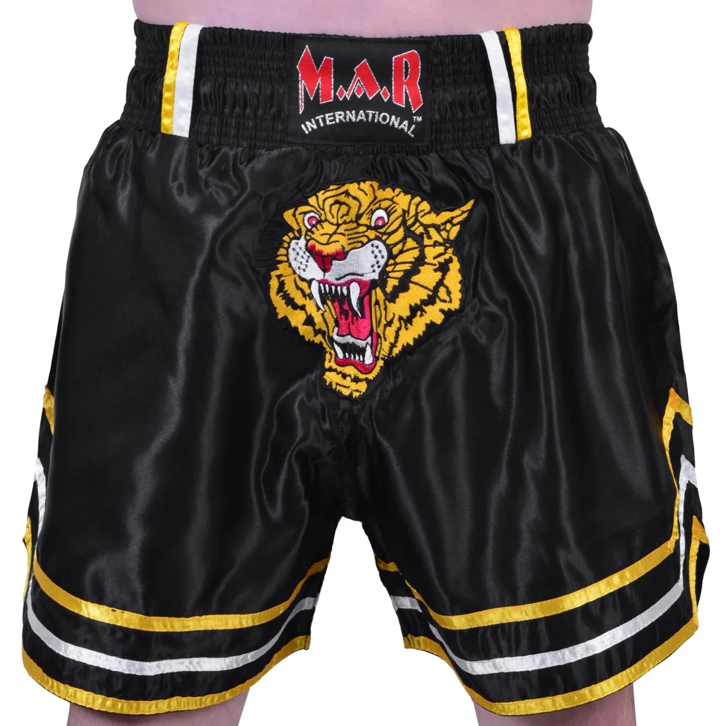 MAR-091B | Black Kickboxing & Thai Boxing Shorts w/ Tiger Emblem - Shorts