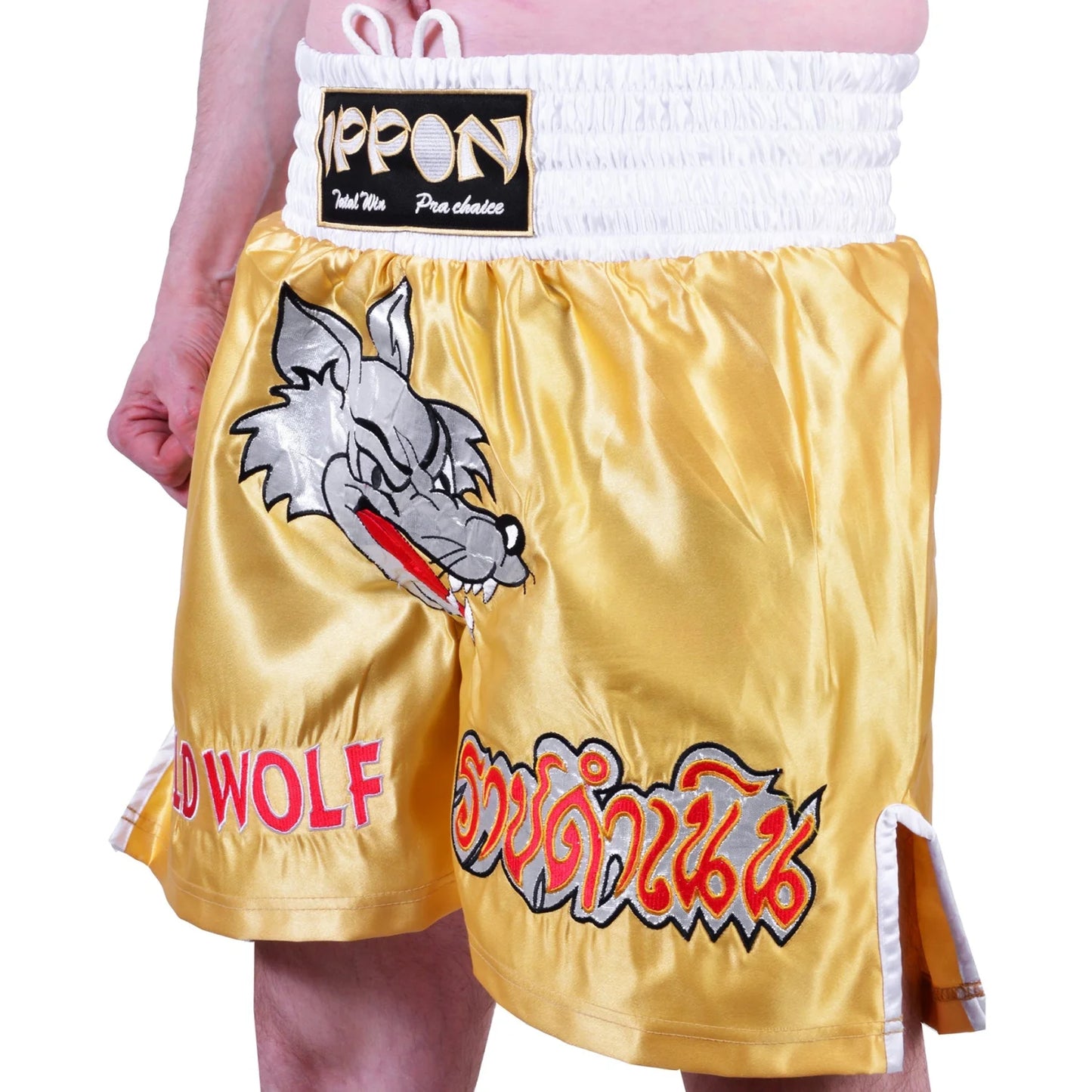 MAR-095I | Gold Kickboxing & K1 Shorts w/ Silver Fox Emblem - Shorts