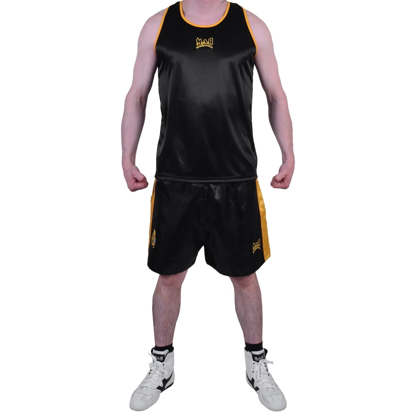 MAR-102A | Black & Yellow Boxing Shorts & Vest - Shorts