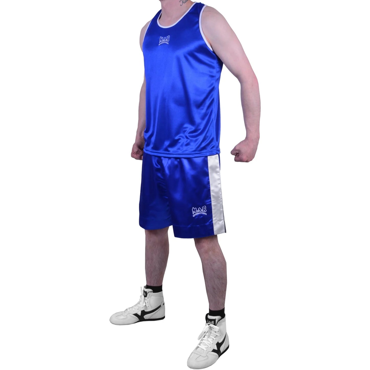 MAR-102B | Blue & White Boxing Shorts & Vest - Shorts