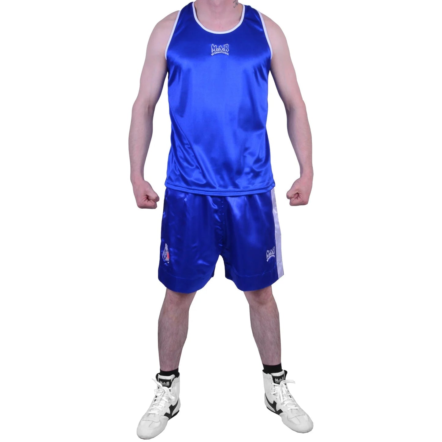 MAR-102B | Blue & White Boxing Shorts & Vest - Shorts