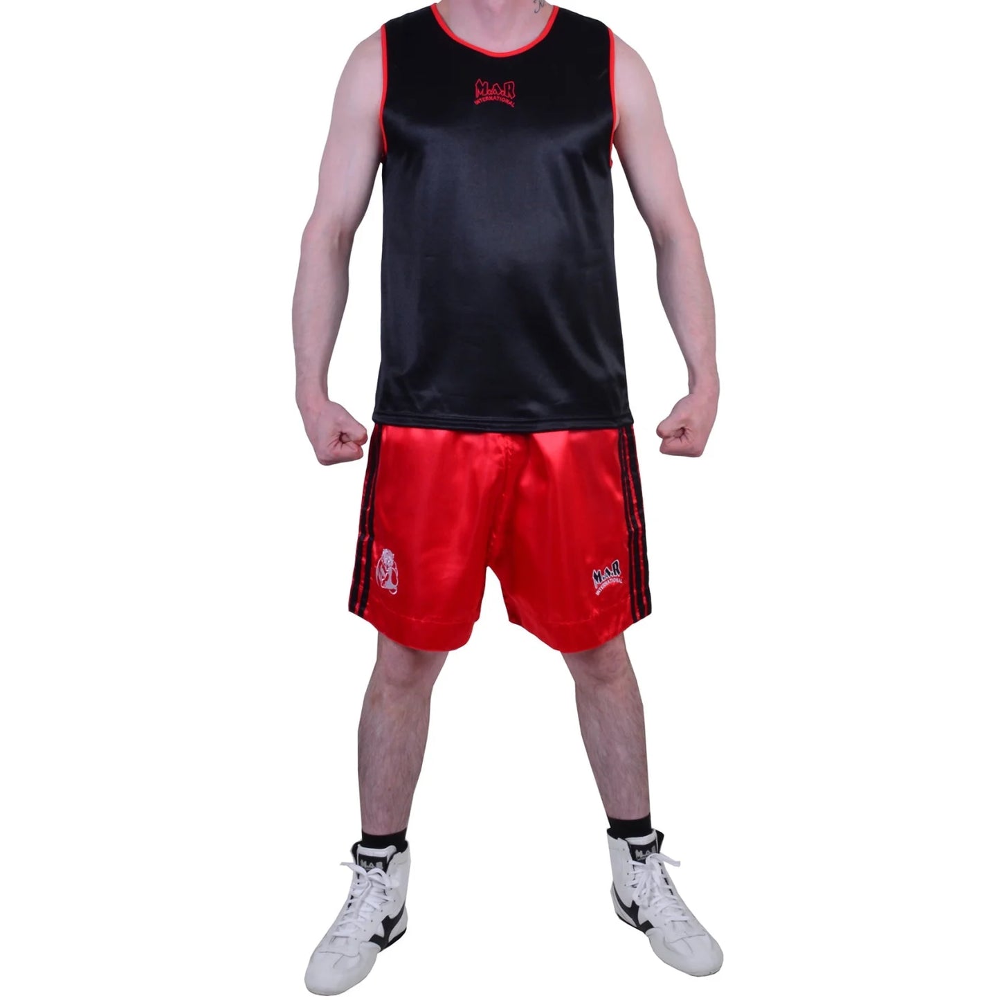 MAR-102C | Red & Black Boxing Shorts & Vest - Shorts