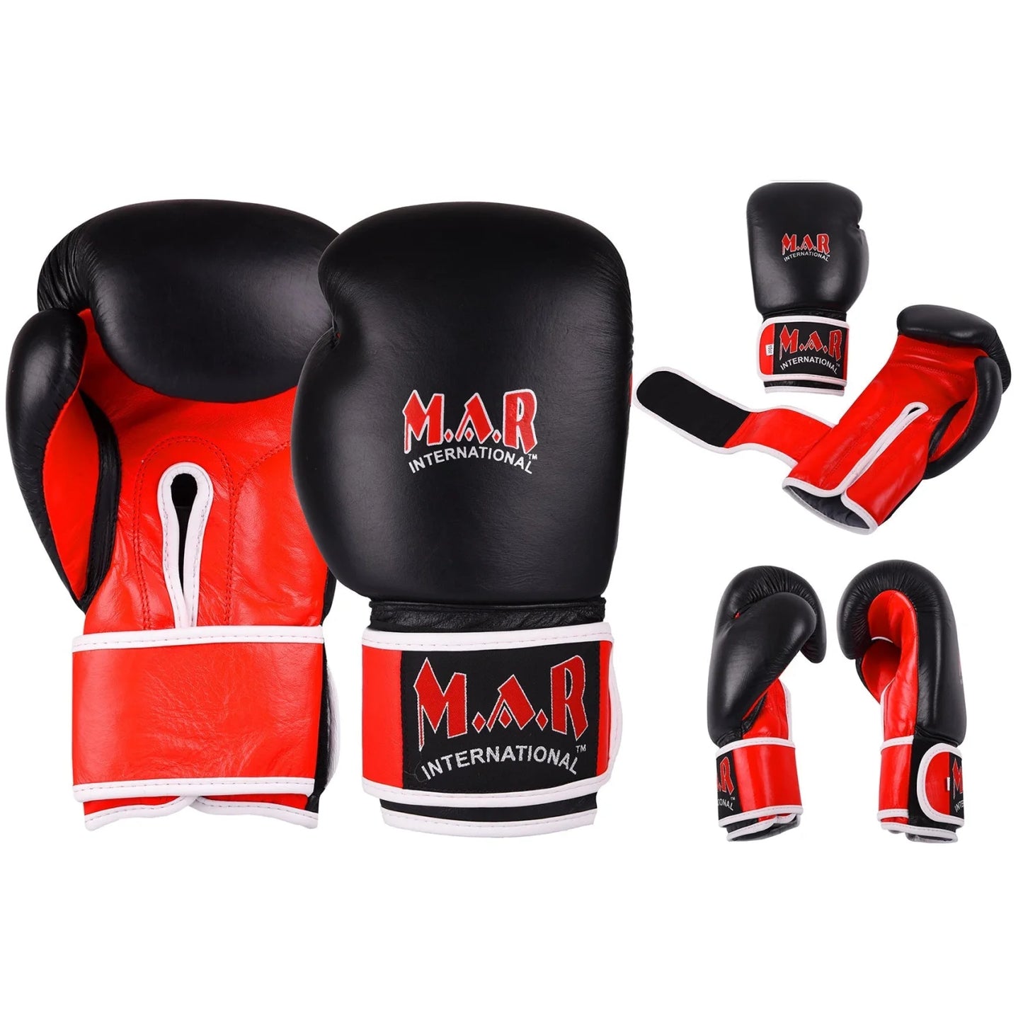 MAR-104 | Red + Black Genuine Leather Boxing Gloves - Gloves