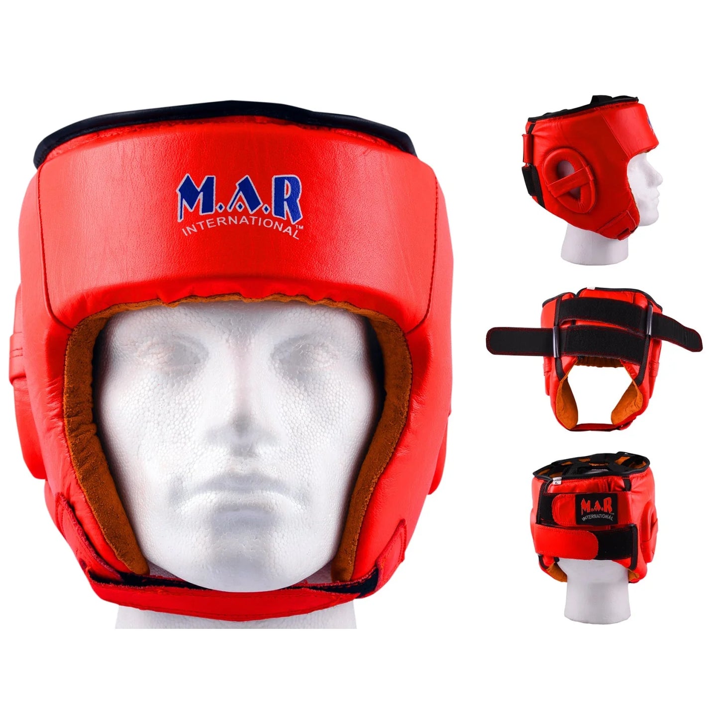MAR-132A | Red Genuine Cowhide Leather Head Guard For Competitions - Head Guard