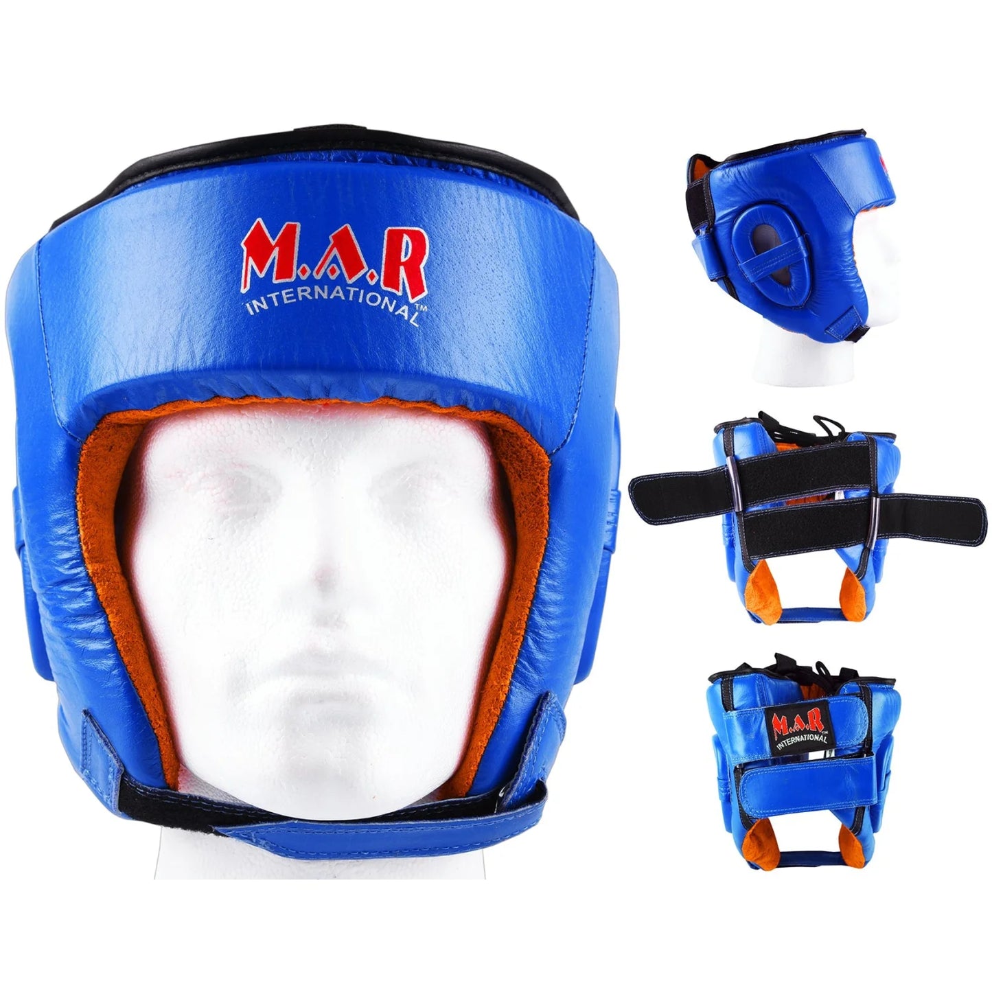 MAR-132C | Blue Genuine Cowhide Leather Head Guard For Competitions - Head Guard