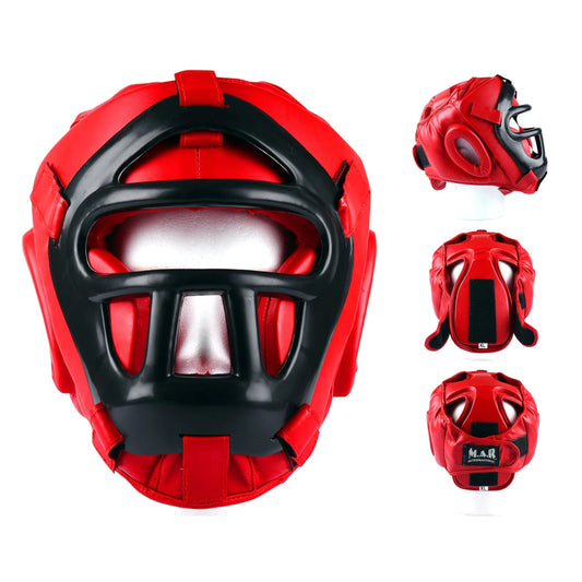 MAR-134A | Red Head Guard w/ Grill Mask For Training - Head Guard