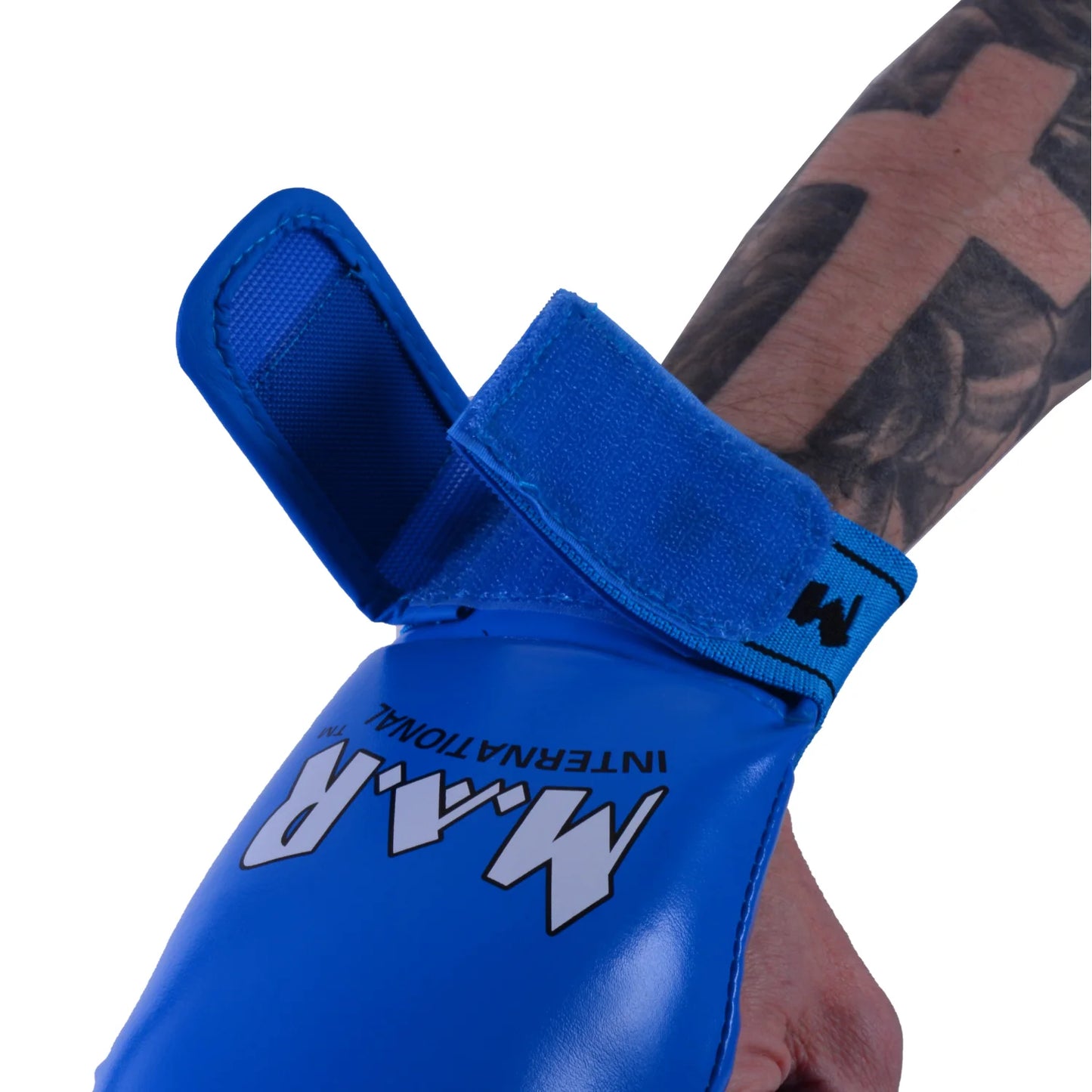 MAR-142E | Blue Karate Gloves w/ Arched Moulded Padding - Compact Gloves