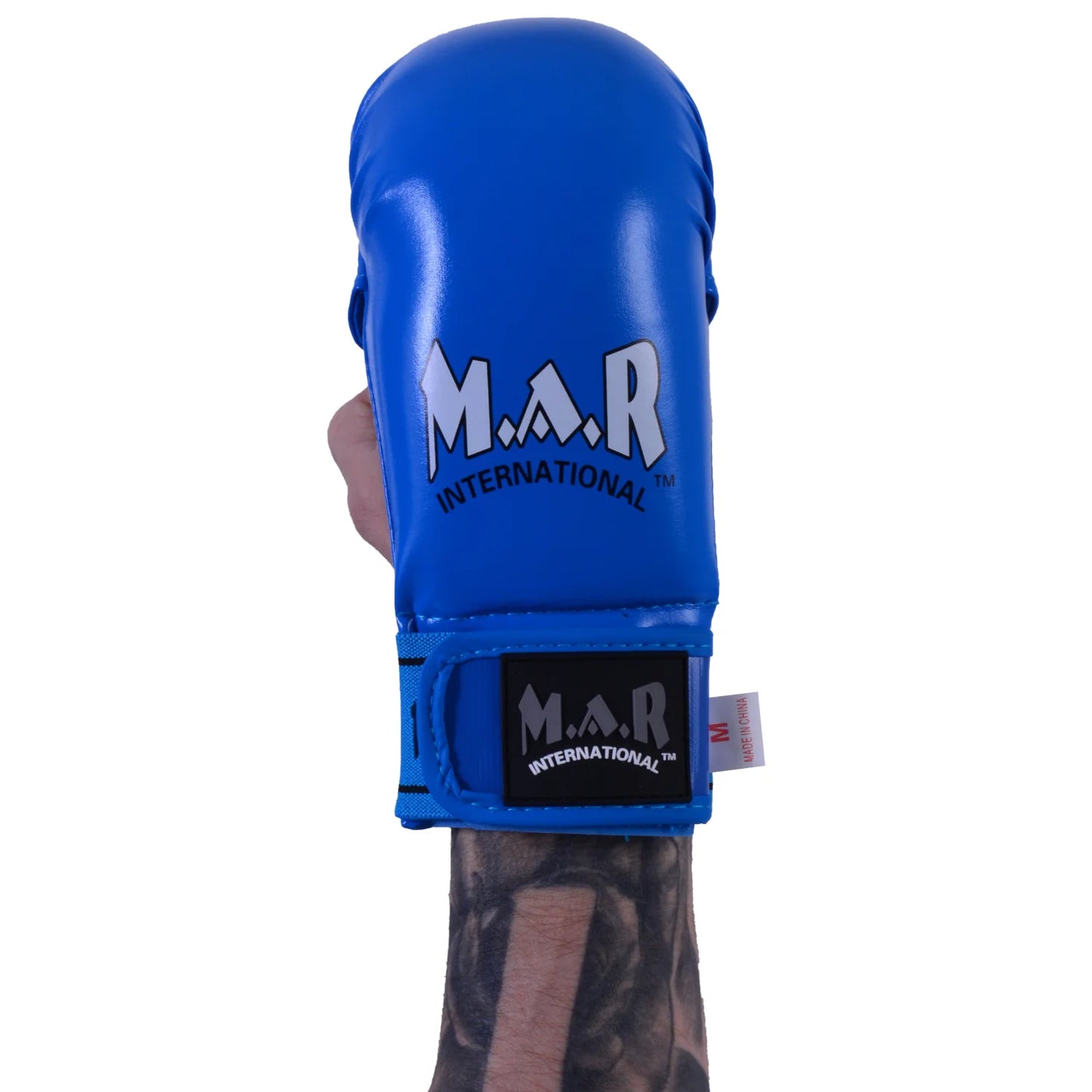 MAR-142E | Blue Karate Gloves w/ Arched Moulded Padding - Compact Gloves