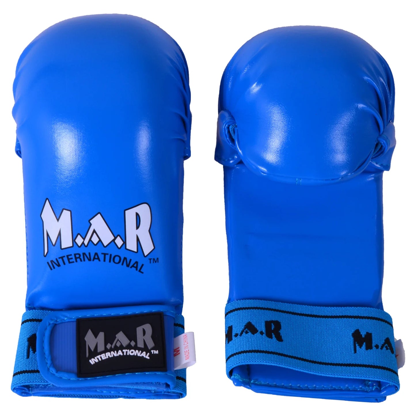 MAR-142E | Blue Karate Gloves w/ Arched Moulded Padding - Compact Gloves