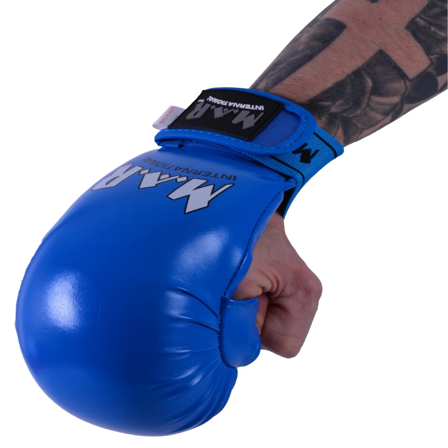 MAR-142E | Blue Karate Gloves w/ Arched Moulded Padding - Compact Gloves
