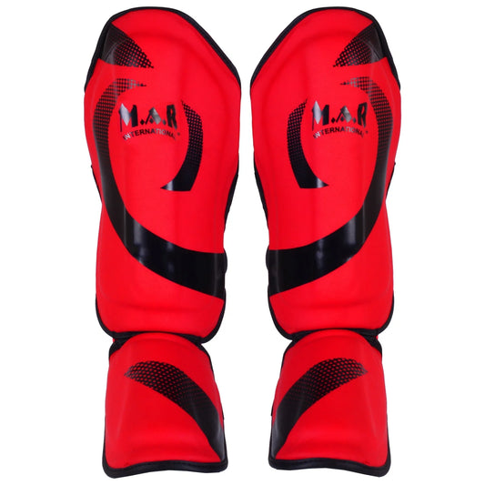 MAR-148E | Red Kickboxing & Thai Boxing Shin & Instep Guards - Pads