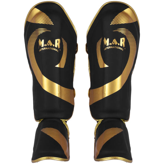 MAR-148G | Black & Gold Kickboxing/Thai Boxing Shin & Instep Guards - Pads