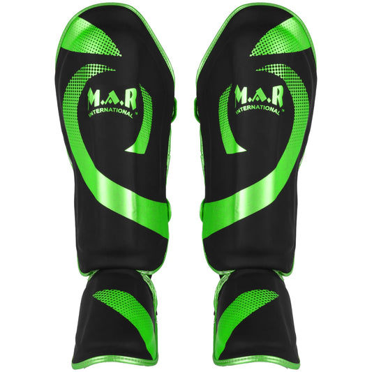 MAR-148H | Black & Green Kickboxing/Thai Boxing Shin & Instep Guards - Pads