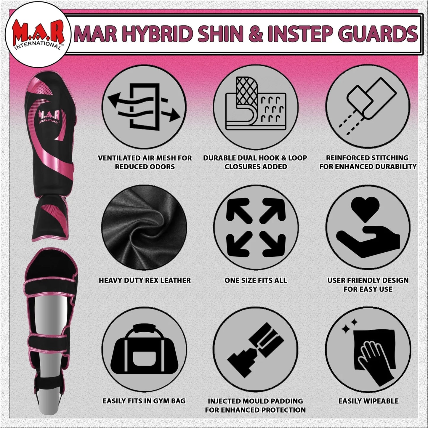 MAR-148I | Black & Pink Kickboxing/Thai Boxing Shin & Instep Guards - Pads