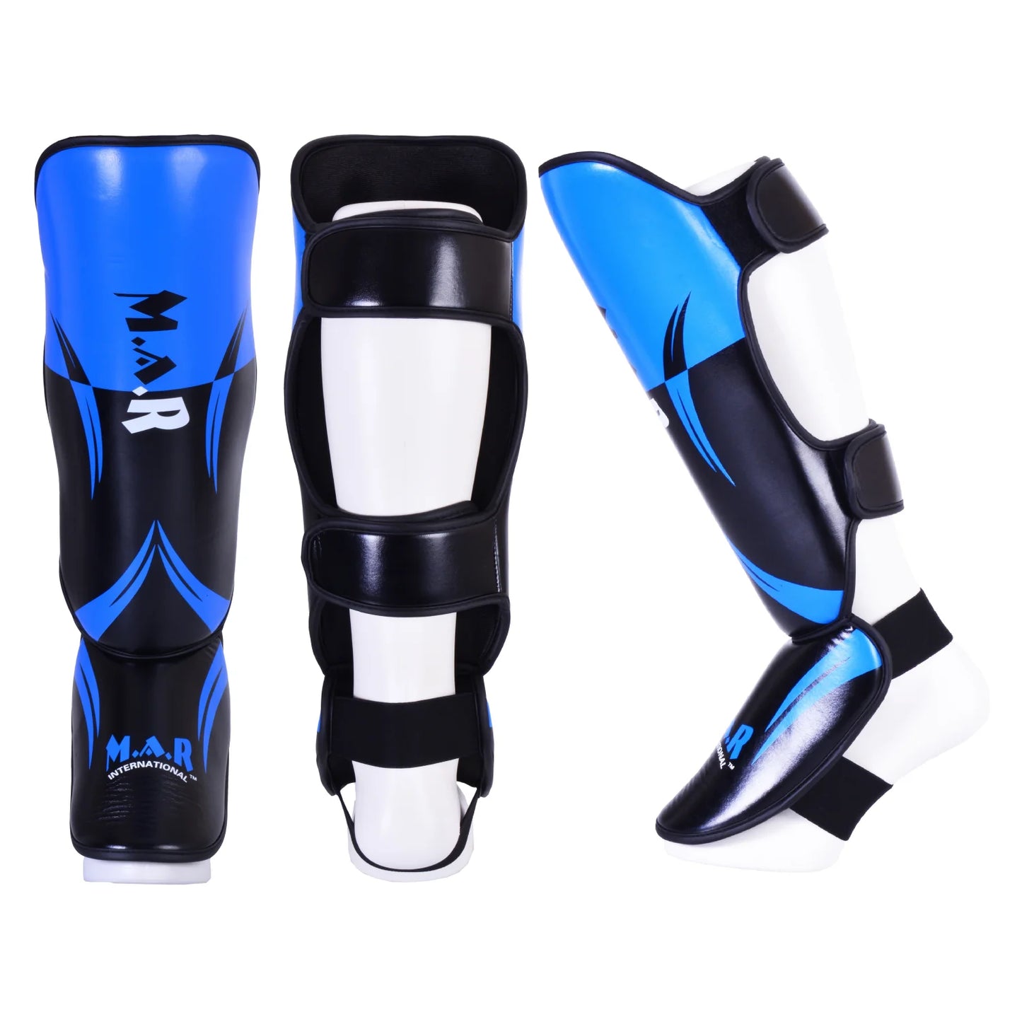 MAR-148J | Blue Shin & Instep Guards Lightweight Microfiber Leather Pads - Pads
