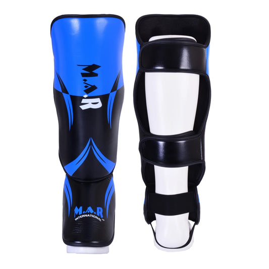 MAR-148J | Blue Shin & Instep Guards Lightweight Microfiber Leather Pads - Pads