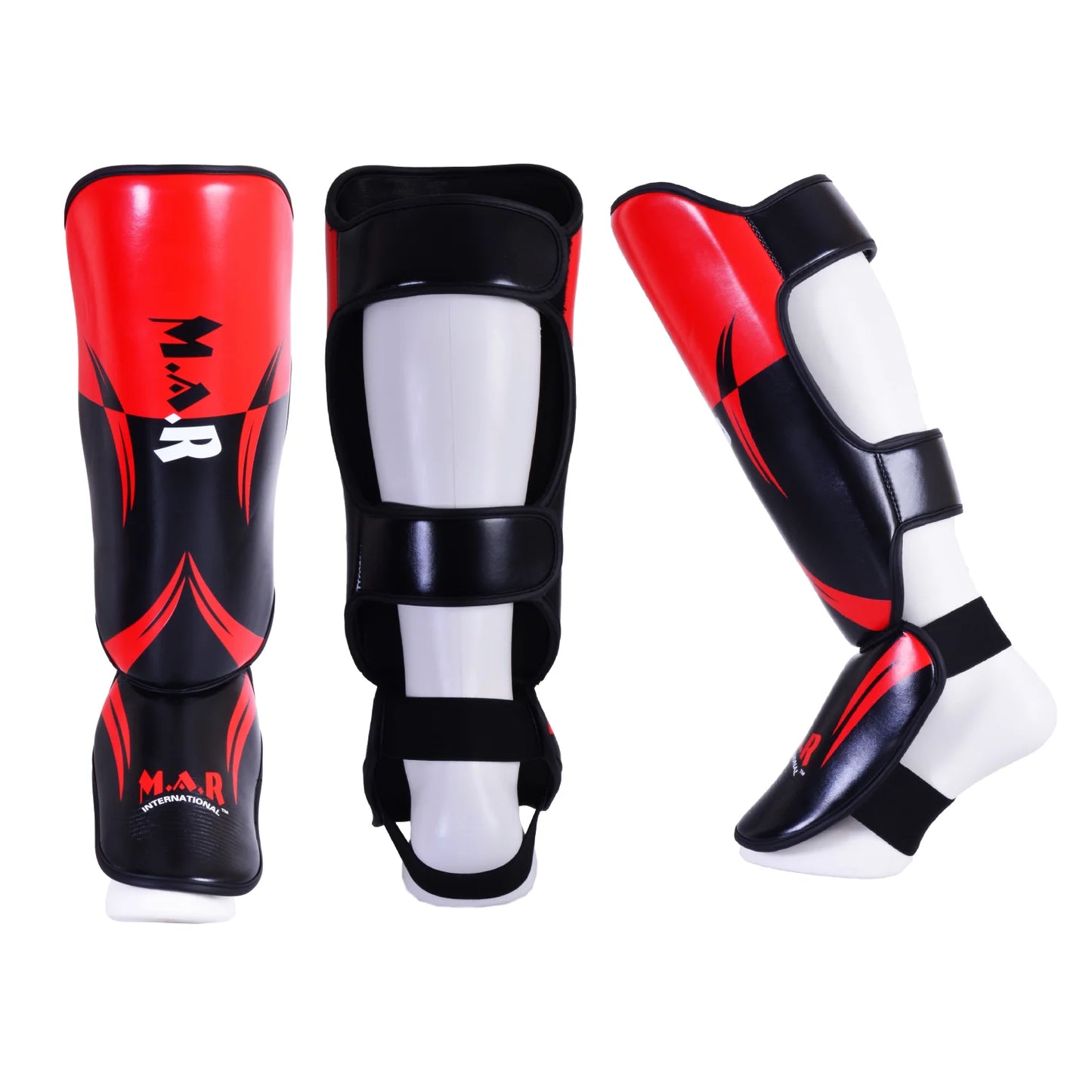 MAR-148K | Red Shin & Instep Guards Lightweight Microfiber Leather Pads - Pads