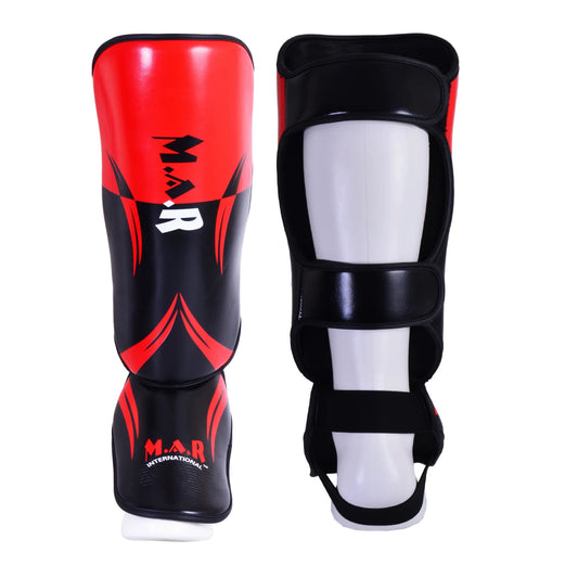 MAR-148K | Red Shin & Instep Guards Lightweight Microfiber Leather Pads - Pads