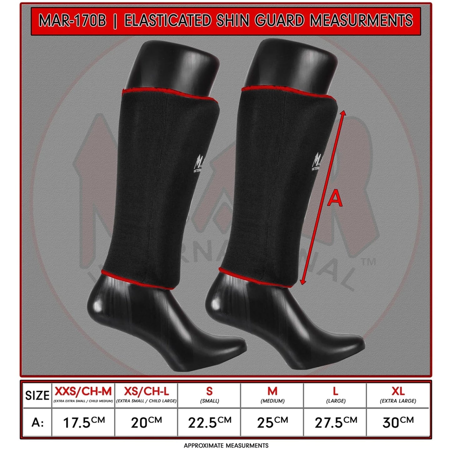 MAR-170B | Black Elasticated Fabric Shin Guard For Shin Protection - Small Accessories