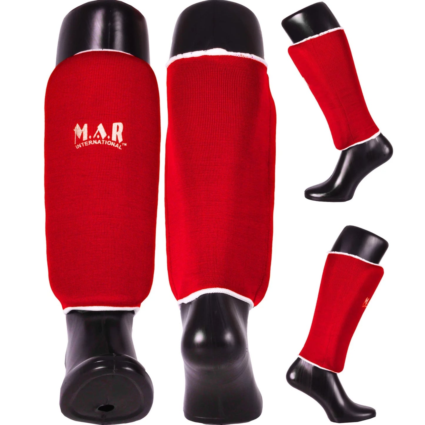 MAR-170C | Red Elasticated Fabric Shin Guard For Shin Protection - Small Accessories