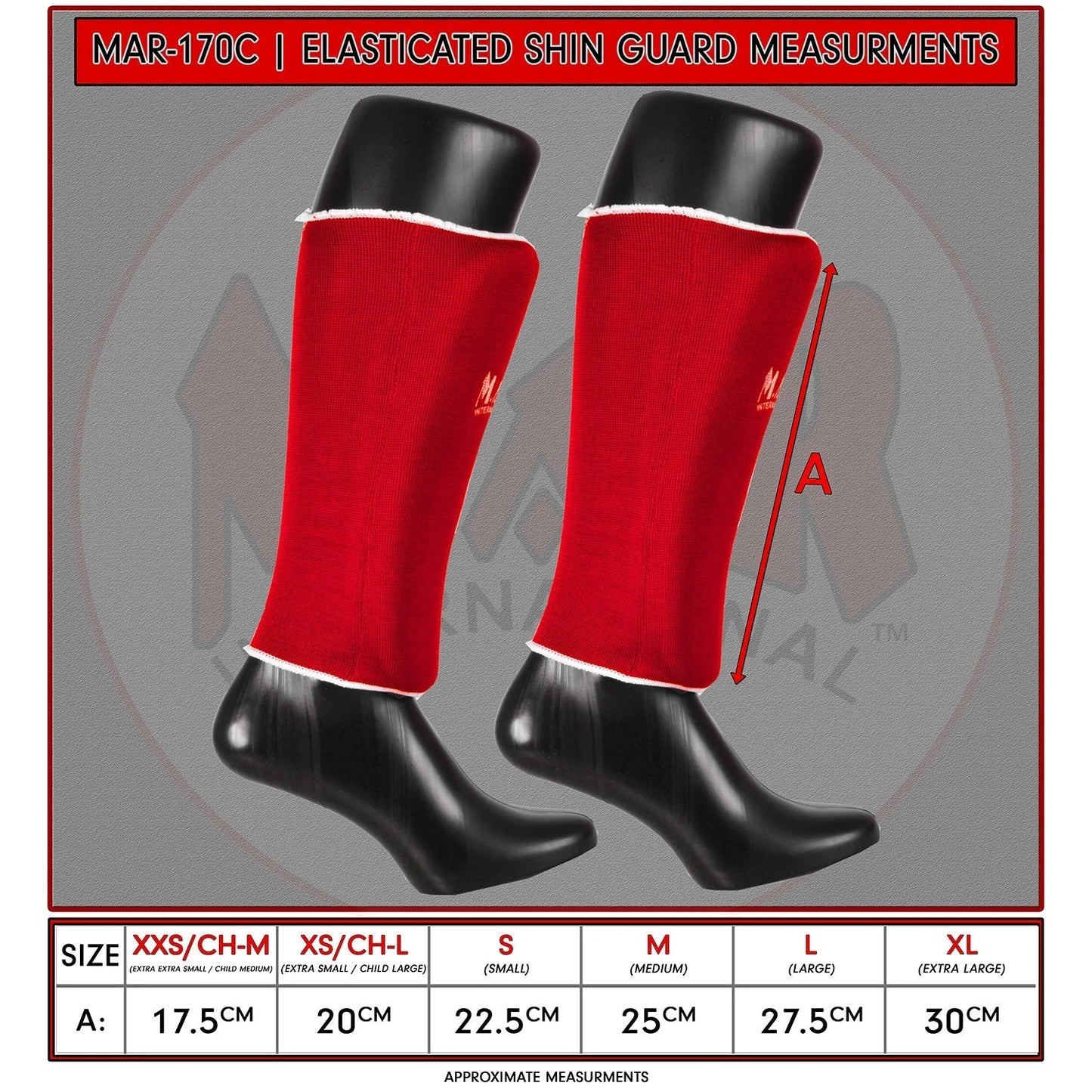 MAR-170C | Red Elasticated Fabric Shin Guard For Shin Protection - Small Accessories