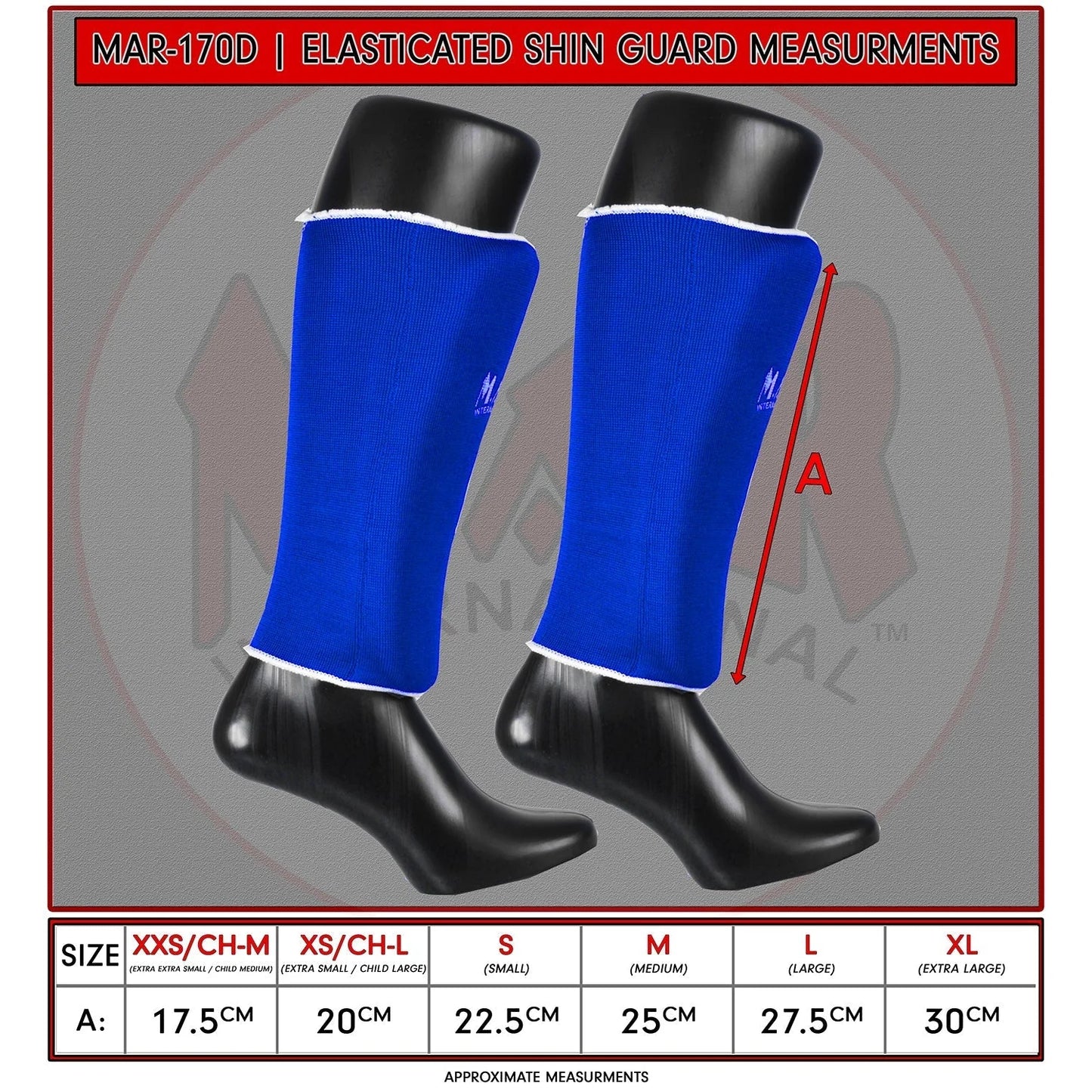 MAR-170D | Blue Elasticated Fabric Shin Guard For Shin Protection - Small Accessories