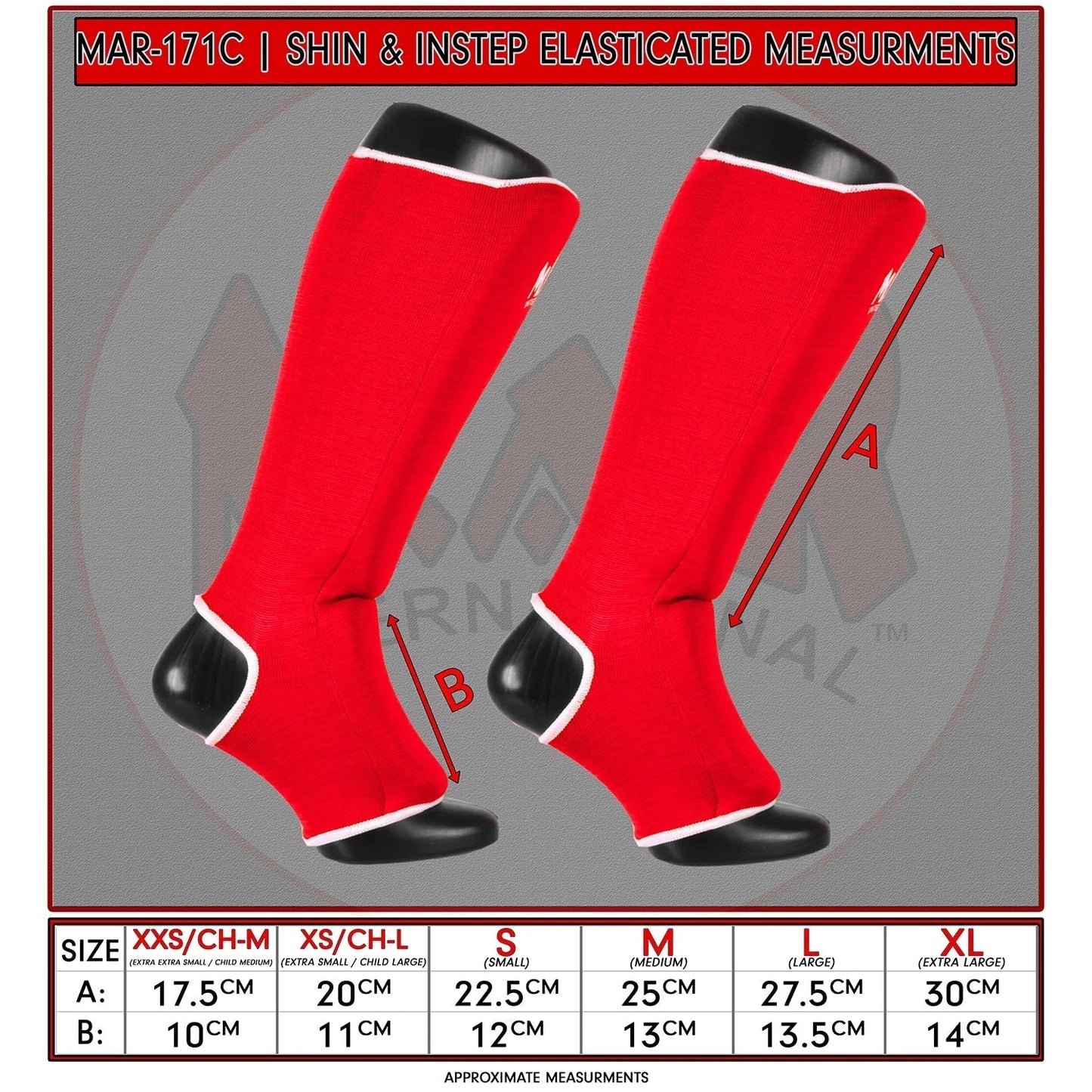 MAR-171C | Red Elasticated Fabric Shin & Instep Guard - Small Accessories