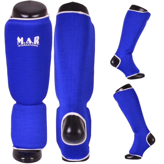 MAR-171D | Blue Elasticated Fabric Shin & Instep Guard - Small Accessories